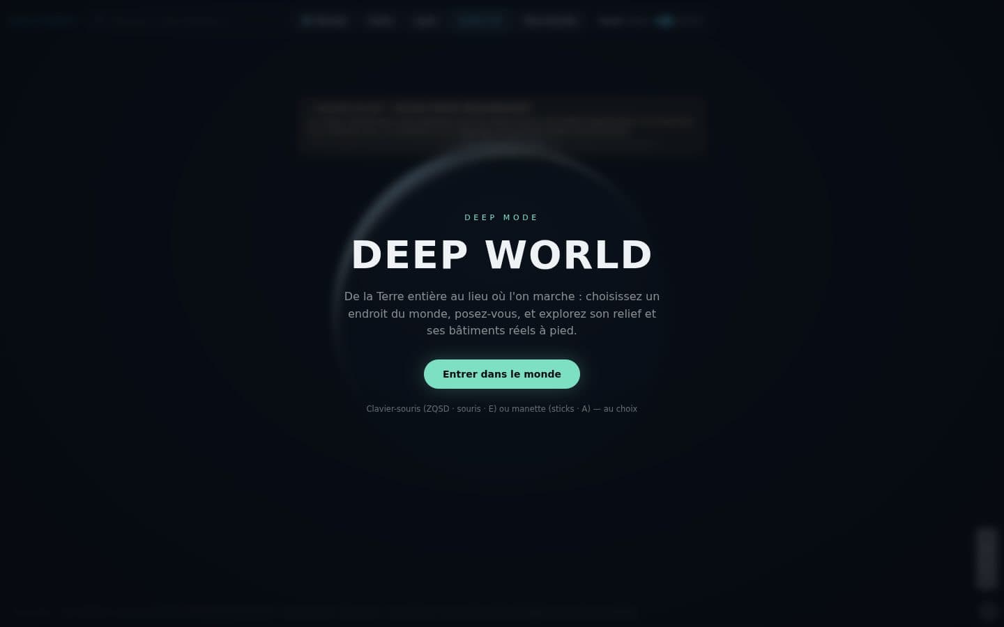 Écran d'ouverture de DEEP WORLD, sur un globe terrestre.